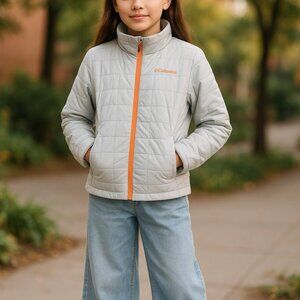 COLUMBIA Omni Heat Grey Packable Quilted Puffer Coat 14 16 Winter Jacket Girls L